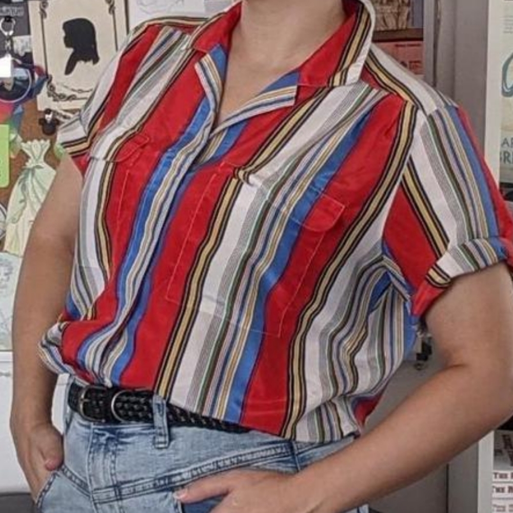 Vintage Striped Button-Up Blouse - Picture 2 of 8